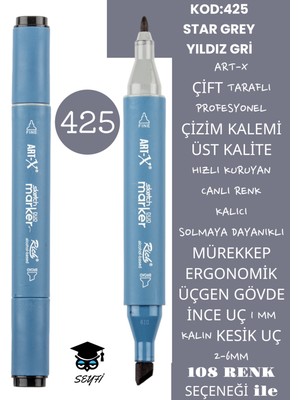 Art-x Çift Taraflı Profesyonel Çizim Kalemi Kalıcı Mürekkep Üçgen Gövde Ince Uç 1 mm Kesik Uç 2-6mm Sketch