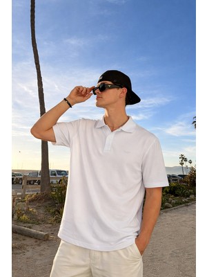 Damga Erkek Pamuklu Trend Beyaz Polo Yaka T Shirt
