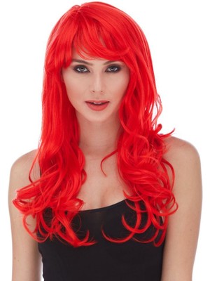 Go İthalat Sepetopia -Kırmızı Renk Uzun Dalgalı Parti Peruğu (5534)