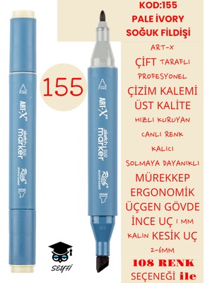 Art-x Çift Taraflı Profesyonel Çizim Kalemi Kalıcı Mürekkep Üçgen Gövde Ince Uç 1 mm Kesik Uç 2-6mm Sketch