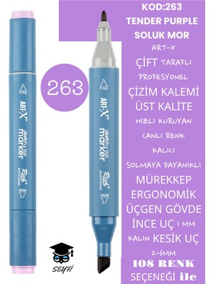 Art-x Çift Taraflı Profesyonel Çizim Kalemi Kalıcı Mürekkep Üçgen Gövde Ince Uç 1 mm Kesik Uç 2-6mm Sketch