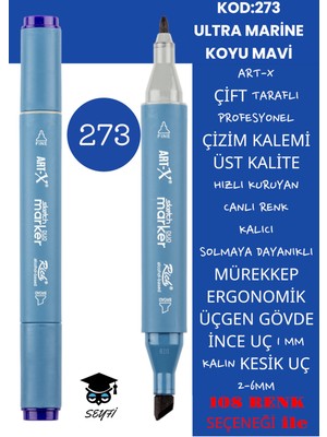 Art-x Çift Taraflı Profesyonel Çizim Kalemi Kalıcı Mürekkep Üçgen Gövde Ince Uç 1 mm Kesik Uç 2-6mm Sketch