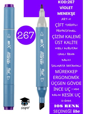 Art-x Çift Taraflı Profesyonel Çizim Kalemi Kalıcı Mürekkep Üçgen Gövde Ince Uç 1 mm Kesik Uç 2-6mm Sketch