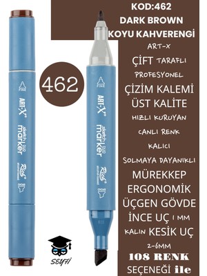 Art-x Çift Taraflı Profesyonel Çizim Kalemi Kalıcı Mürekkep Üçgen Gövde Ince Uç 1 mm Kesik Uç 2-6mm Sketch