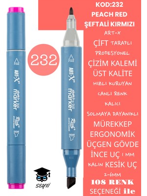 Art-x Çift Taraflı Profesyonel Çizim Kalemi Kalıcı Mürekkep Üçgen Gövde Ince Uç 1 mm Kesik Uç 2-6mm Sketch
