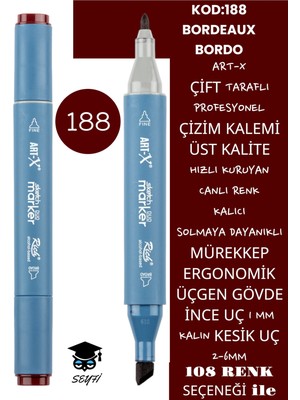 Art-x Çift Taraflı Profesyonel Çizim Kalemi Kalıcı Mürekkep Üçgen Gövde Ince Uç 1 mm Kesik Uç 2-6mm Sketch