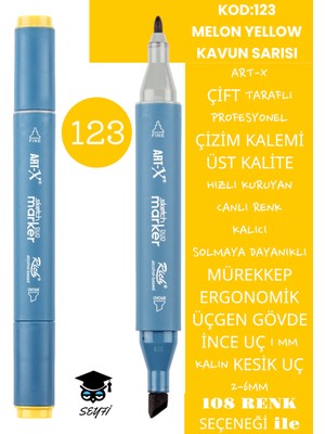 Art-x Çift Taraflı Profesyonel Çizim Kalemi Kalıcı Mürekkep Üçgen Gövde Ince Uç 1 mm Kesik Uç 2-6mm Sketch