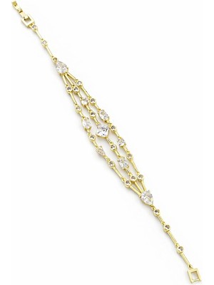 Brezza Lusso Jewelry Damla Taşlı Üç Sıra Altın Kaplama Kadın Bileklik