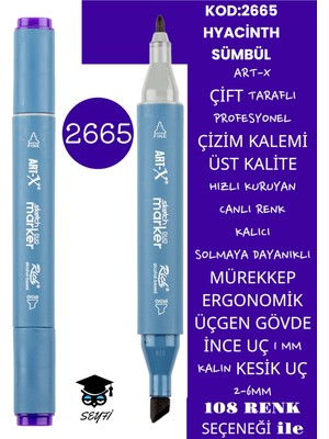 Art-x Çift Taraflı Profesyonel Çizim Kalemi Kalıcı Mürekkep Üçgen Gövde Ince Uç 1 mm Kesik Uç 2-6mm Sketch