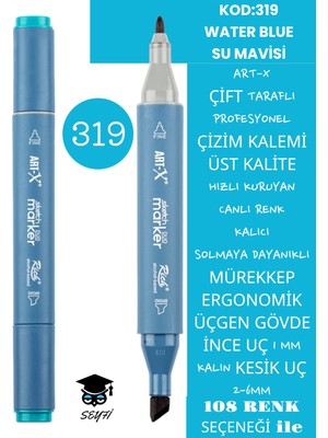 Art-x Çift Taraflı Profesyonel Çizim Kalemi Kalıcı Mürekkep Üçgen Gövde Ince Uç 1 mm Kesik Uç 2-6mm Sketch