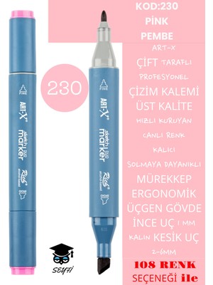 Art-x Çift Taraflı Profesyonel Çizim Kalemi Kalıcı Mürekkep Üçgen Gövde Ince Uç 1 mm Kesik Uç 2-6mm Sketch