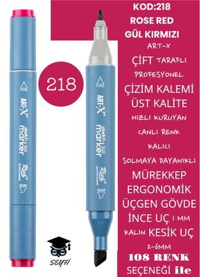 Art-x Çift Taraflı Profesyonel Çizim Kalemi Kalıcı Mürekkep Üçgen Gövde Ince Uç 1 mm Kesik Uç 2-6mm Sketch