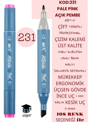 Art-x Çift Taraflı Profesyonel Çizim Kalemi Kalıcı Mürekkep Üçgen Gövde Ince Uç 1 mm Kesik Uç 2-6mm Sketch