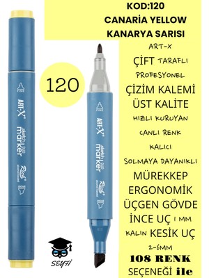 Art-x Çift Taraflı Profesyonel Çizim Kalemi Kalıcı Mürekkep Üçgen Gövde Ince Uç 1 mm Kesik Uç 2-6mm Sketch