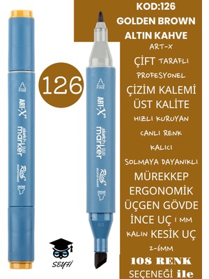 Art-x Çift Taraflı Profesyonel Çizim Kalemi Kalıcı Mürekkep Üçgen Gövde Ince Uç 1 mm Kesik Uç 2-6mm Sketch