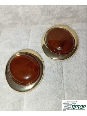 Kahverengi Kemik Model Gold Renk Küpe