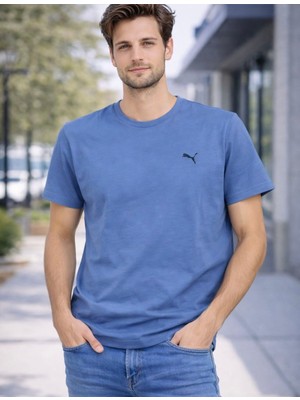 Aura Boutique Moda Erkek Açık Gri Logo Baskılı Bisiklet Yaka Kısa Kollu Basic Tişört