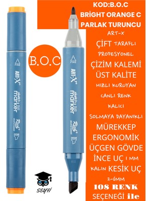 Art-x Çift Taraflı Profesyonel Çizim Kalemi Kalıcı Mürekkep Üçgen Gövde Ince Uç 1 mm Kesik Uç 2-6mm Sketch