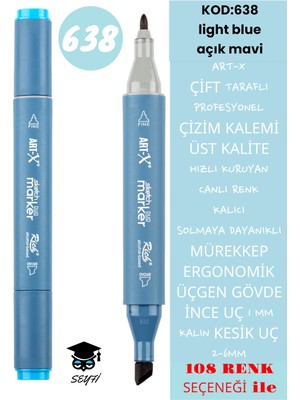Art-x Çift Taraflı Profesyonel Çizim Kalemi Kalıcı Mürekkep Üçgen Gövde Ince Uç 1 mm Kesik Uç 2-6mm Sketch