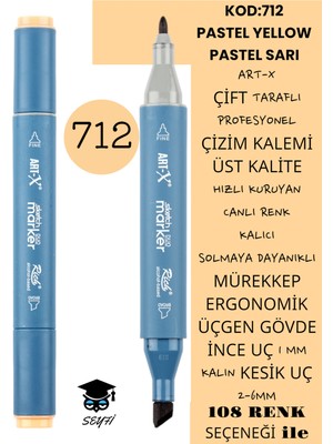 Art-x Çift Taraflı Profesyonel Çizim Kalemi Kalıcı Mürekkep Üçgen Gövde Ince Uç 1 mm Kesik Uç 2-6mm