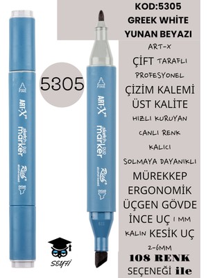 Art-x Çift Taraflı Profesyonel Çizim Kalemi Kalıcı Mürekkep Üçgen Gövde Ince Uç 1 mm Kesik Uç 2-6mm Sketch