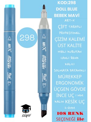 Art-x Çift Taraflı Profesyonel Çizim Kalemi Kalıcı Mürekkep Üçgen Gövde Ince Uç 1 mm Kesik Uç 2-6mm Sketch