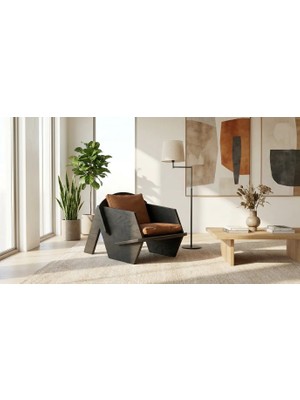 Praktura Bırd Siyah Ahsap Berjer, Keten Tekli Koltuk, Kahverengi Kanepe