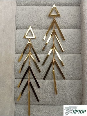 Ok Sıralı Model Gold Renk Sallantılı Küpe