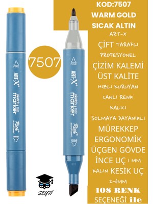 Art-x Çift Taraflı Profesyonel Çizim Kalemi Kalıcı Mürekkep Üçgen Gövde Ince Uç 1 mm Kesik Uç 2-6mm Sketch