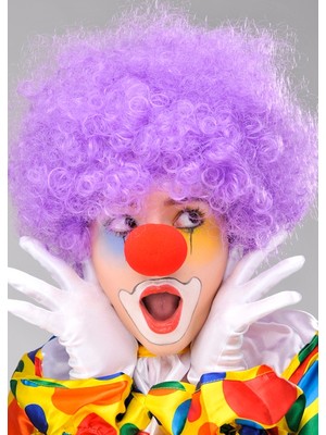 Go İthalat Sepetopia -Mor Renk Kıvırcık Afro Bonus Peruk Takma Saç ve Kırmızı Burun Seti (5534)