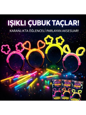 Go İthalat Sepetopia -Karanlıkta Parlayan Glow Taç Seti 12 Adet - Yıldız Kalp Ay Çiçek (Her Model 3 Adet) (5534)