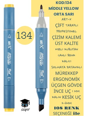 Art-x Çift Taraflı Profesyonel Çizim Kalemi Kalıcı Mürekkep Üçgen Gövde Ince Uç 1 mm Kesik Uç 2-6mm Sketch