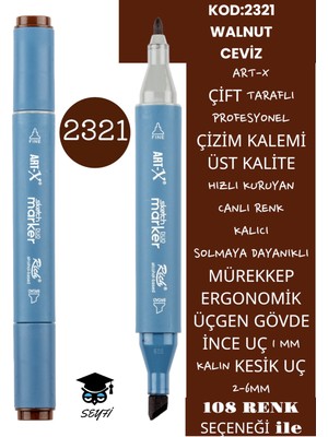 Art-x Çift Taraflı Profesyonel Çizim Kalemi Kalıcı Mürekkep Üçgen Gövde Ince Uç 1 mm Kesik Uç 2-6mm Sketch