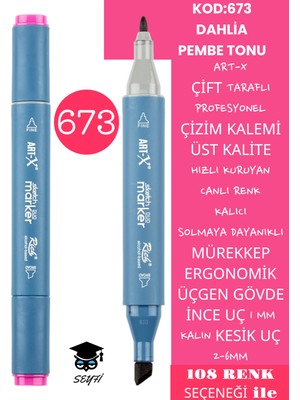 Art-x Çift Taraflı Profesyonel Çizim Kalemi Kalıcı Mürekkep Üçgen Gövde Ince Uç 1 mm Kesik Uç 2-6mm Sketch