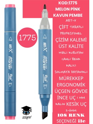 Art-x Çift Taraflı Profesyonel Çizim Kalemi Kalıcı Mürekkep Üçgen Gövde Ince Uç 1 mm Kesik Uç 2-6mm Sketch