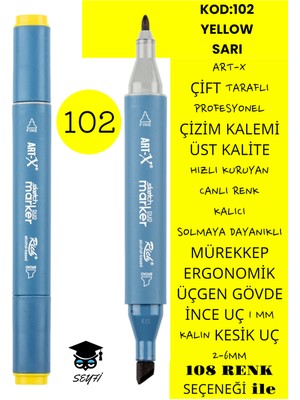 Art-x Çift Taraflı Profesyonel Çizim Kalemi Kalıcı Mürekkep Üçgen Gövde Ince Uç 1 mm Kesik Uç 2-6mm Sketch