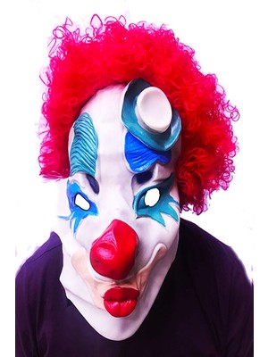 Go İthalat Sepetopia -Kırmızı Renk Afro Bonus Peruklu Palyaço Lateks Et Maske (5534)