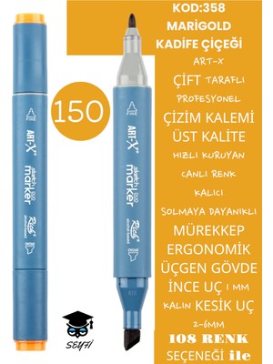 Art-x Çift Taraflı Profesyonel Çizim Kalemi Kalıcı Mürekkep Üçgen Gövde Ince Uç 1 mm Kesik Uç 2-6mm Sketch