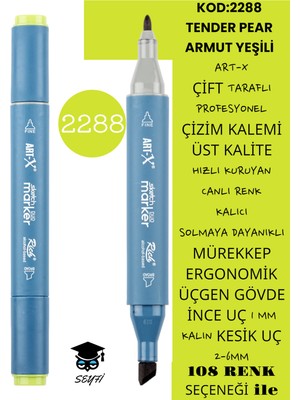 Art-x Çift Taraflı Profesyonel Çizim Kalemi Kalıcı Mürekkep Üçgen Gövde Ince Uç 1 mm Kesik Uç 2-6mm Sketch