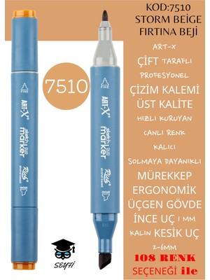 Art-x Çift Taraflı Profesyonel Çizim Kalemi Kalıcı Mürekkep Üçgen Gövde Ince Uç 1 mm Kesik Uç 2-6mm Sketch