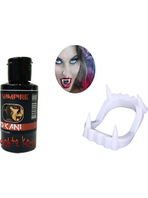 Go İthalat Sepetopia -Beyaz Renk Çift Damak Takma Vampir Dişi ve 50 gr Tiyatro Kanı (5534)
