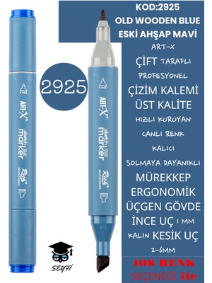 Art-x Çift Taraflı Profesyonel Çizim Kalemi Kalıcı Mürekkep Üçgen Gövde Ince Uç 1 mm Kesik Uç 2-6mm Sketch