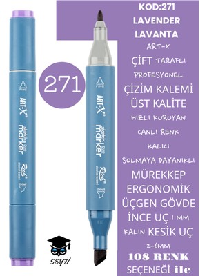 Art-x Çift Taraflı Profesyonel Çizim Kalemi Kalıcı Mürekkep Üçgen Gövde Ince Uç 1 mm Kesik Uç 2-6mm Sketch