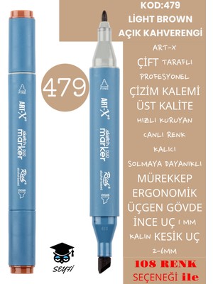 Art-x Çift Taraflı Profesyonel Çizim Kalemi Kalıcı Mürekkep Üçgen Gövde Ince Uç 1 mm Kesik Uç 2-6mm Sketch