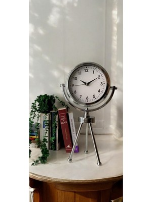 Leylart Metal Krom Dekoratif Hediyelik Ayaklı Masa Saati