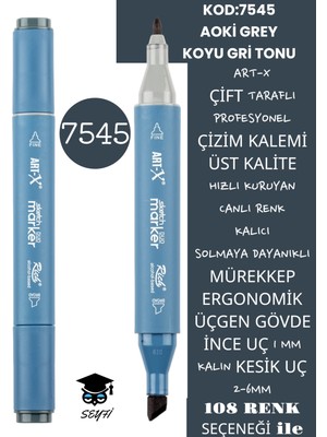 Art-x Çift Taraflı Profesyonel Çizim Kalemi Kalıcı Mürekkep Üçgen Gövde Ince Uç 1 mm Kesik Uç 2-6mm Sketch