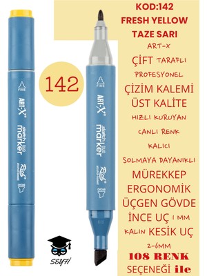 Art-x Çift Taraflı Profesyonel Çizim Kalemi Kalıcı Mürekkep Üçgen Gövde Ince Uç 1 mm Kesik Uç 2-6mm Sketch