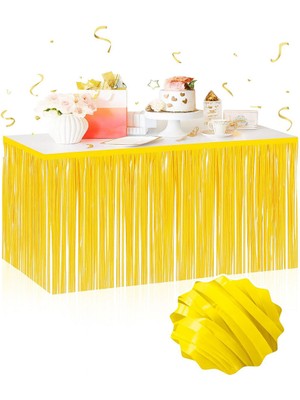 Go İthalat Sepetopia -Kendinden Yapışkanlı Makaron Sarı Püsküllü Masa Eteği - 75 x 275 cm Parti Süslemesi (5534)