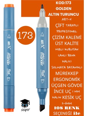 Art-x Çift Taraflı Profesyonel Çizim Kalemi Kalıcı Mürekkep Üçgen Gövde Ince Uç 1 mm Kesik Uç 2-6mm Sketch