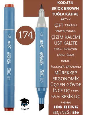 Art-x Çift Taraflı Profesyonel Çizim Kalemi Kalıcı Mürekkep Üçgen Gövde Ince Uç 1 mm Kesik Uç 2-6mm Sketch